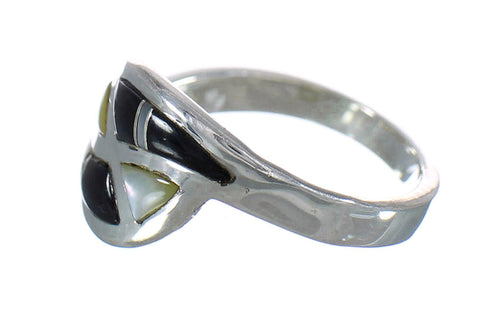 Genuine Sterling Silver Jet And Mother Of Pearl Jewelry Ring Size 7-1/4 FX92462
